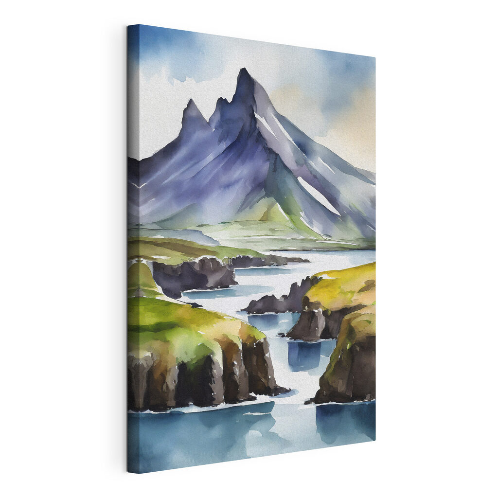 Watercolor painting of a mountain and a river Watercolor painting of a mountain and a river