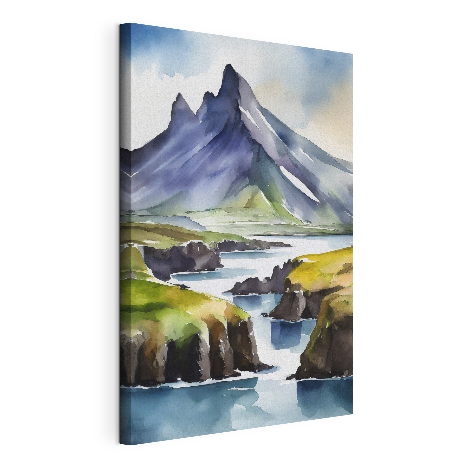 Watercolor painting of a mountain and a river Watercolor painting of a mountain and a river