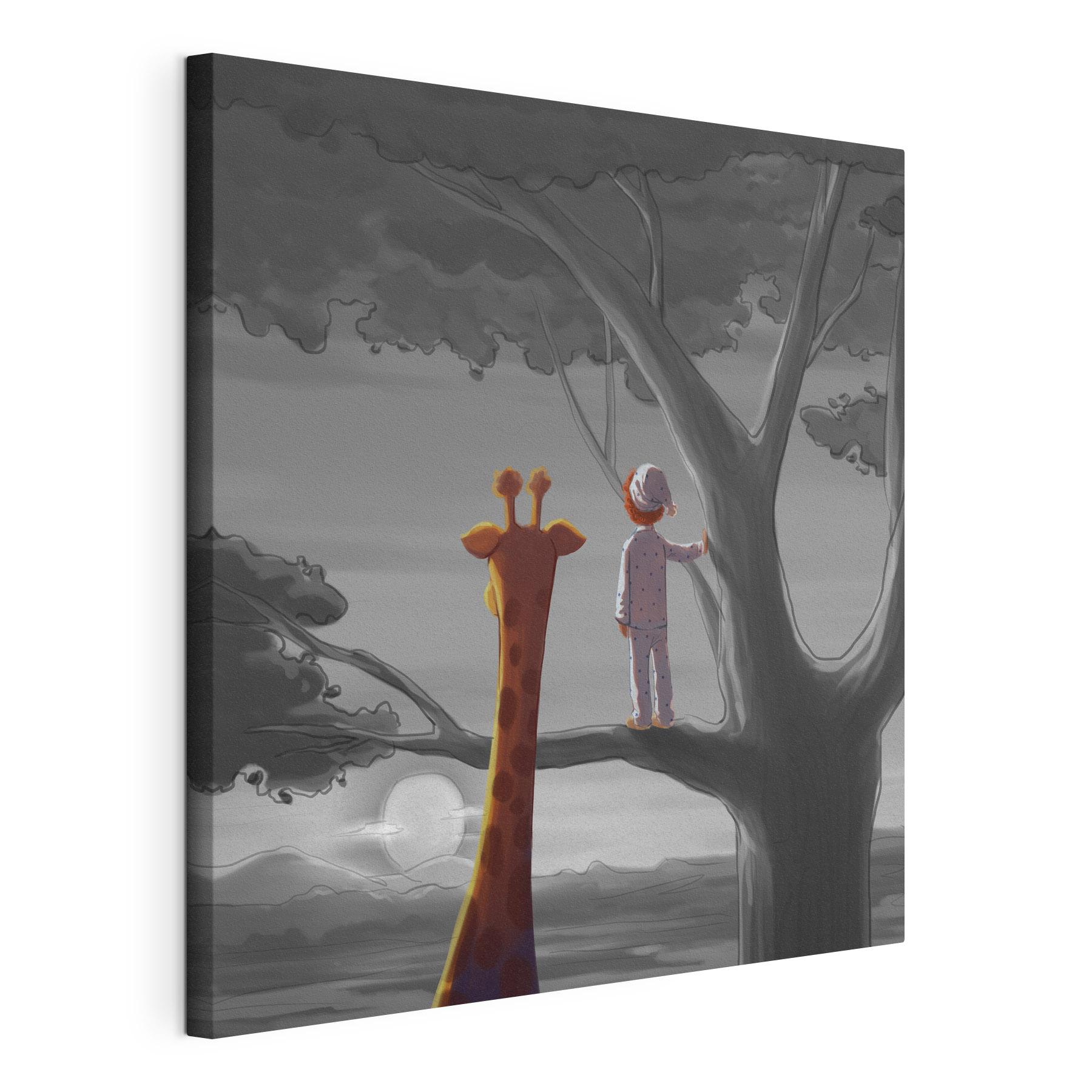 A giraffe and a child standing in a tree A giraffe and a child standing in a tree