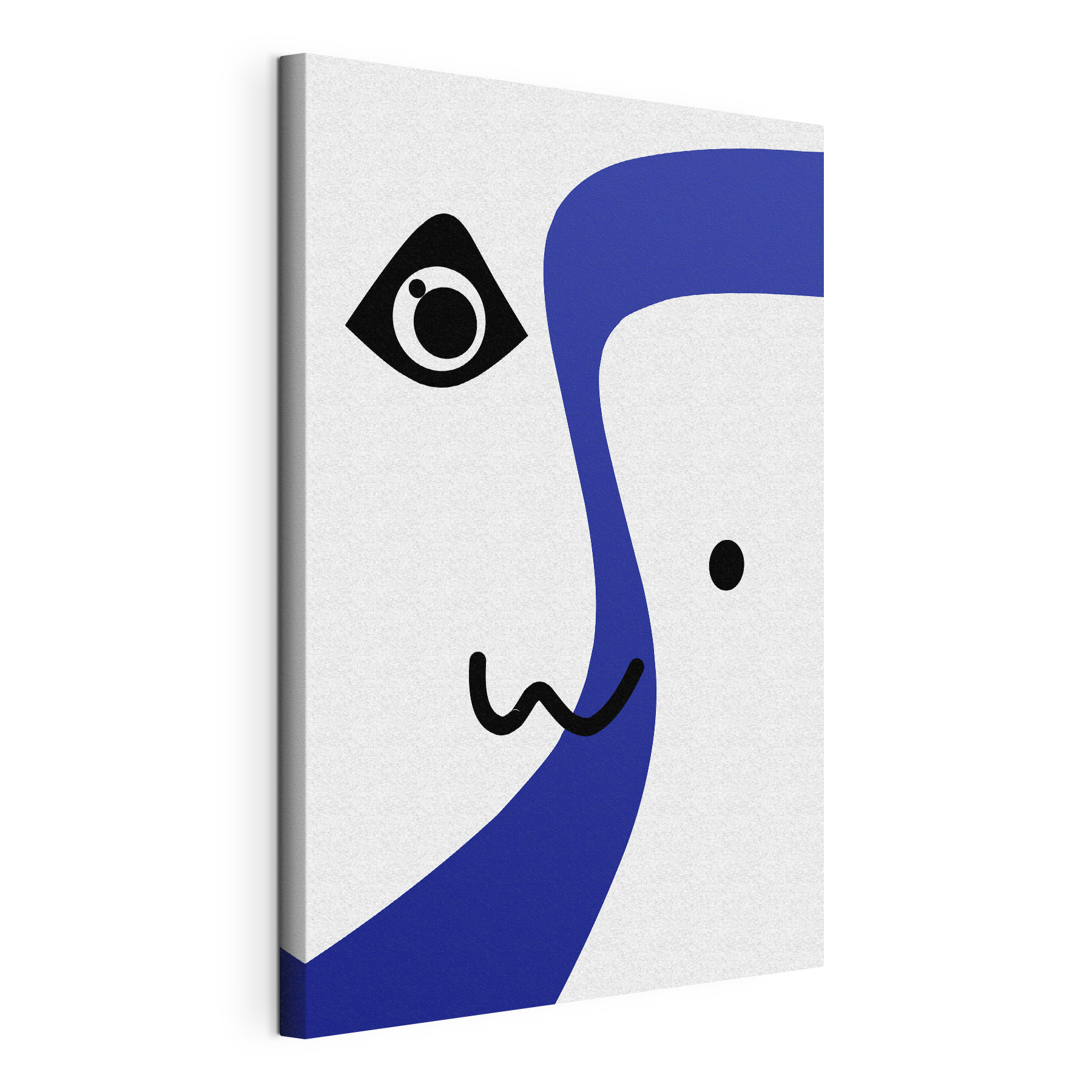 A blue and white face with black eyes and a black line A blue and white face with black eyes and a black line