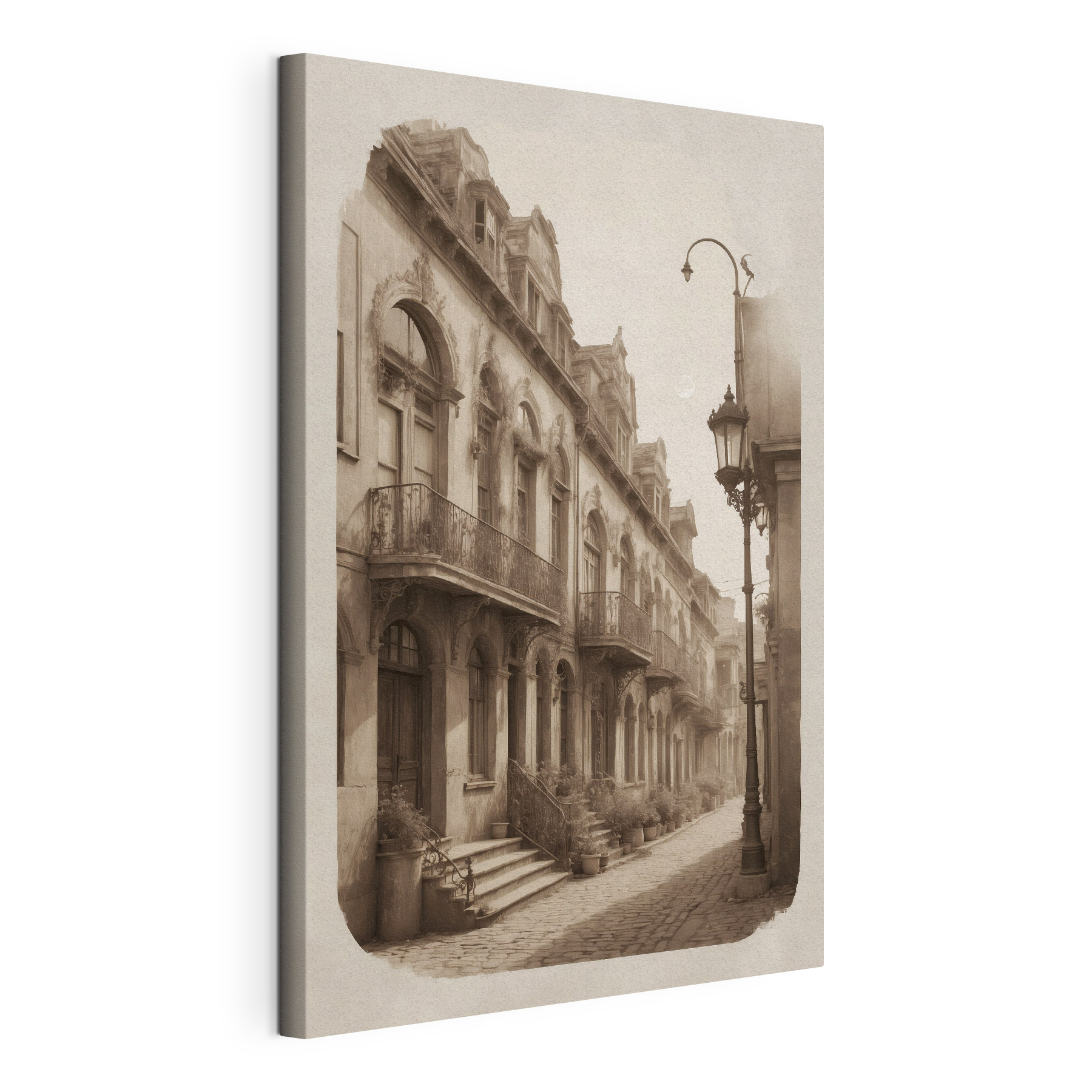 A street with a building and a lamp post A street with a building and a lamp post