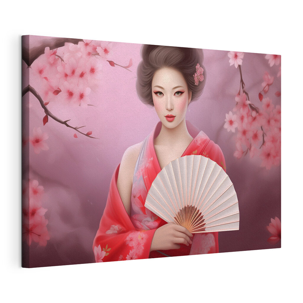 A woman in a kimono holding a fan A woman in a kimono holding a fan
