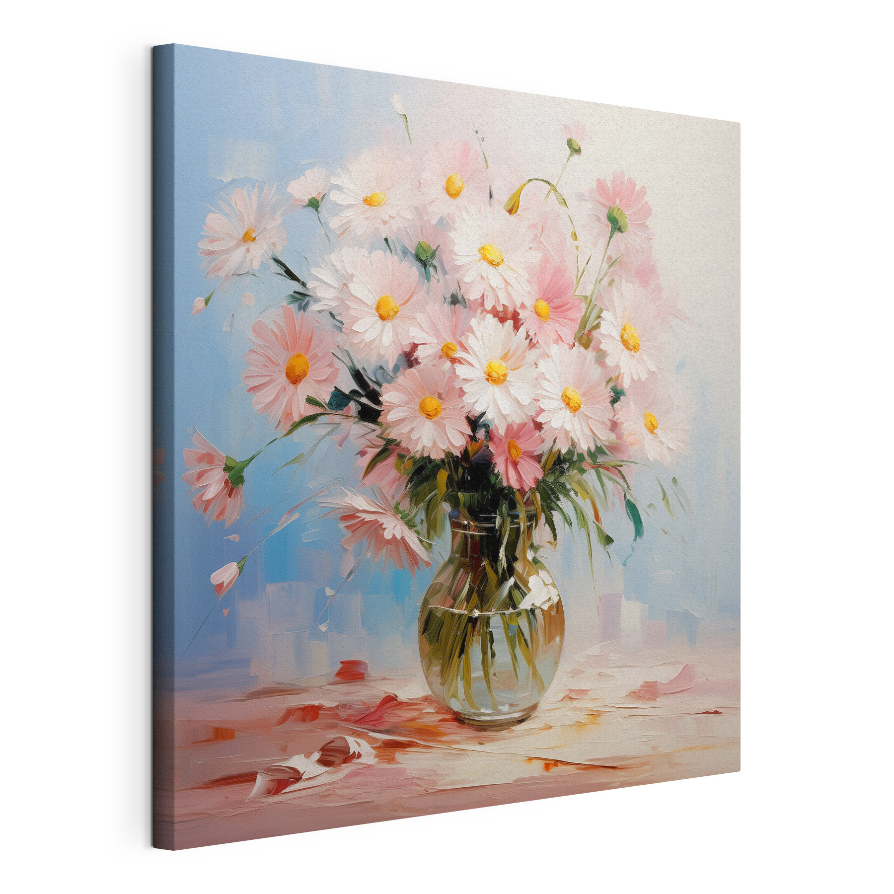 A painting of flowers in a vase