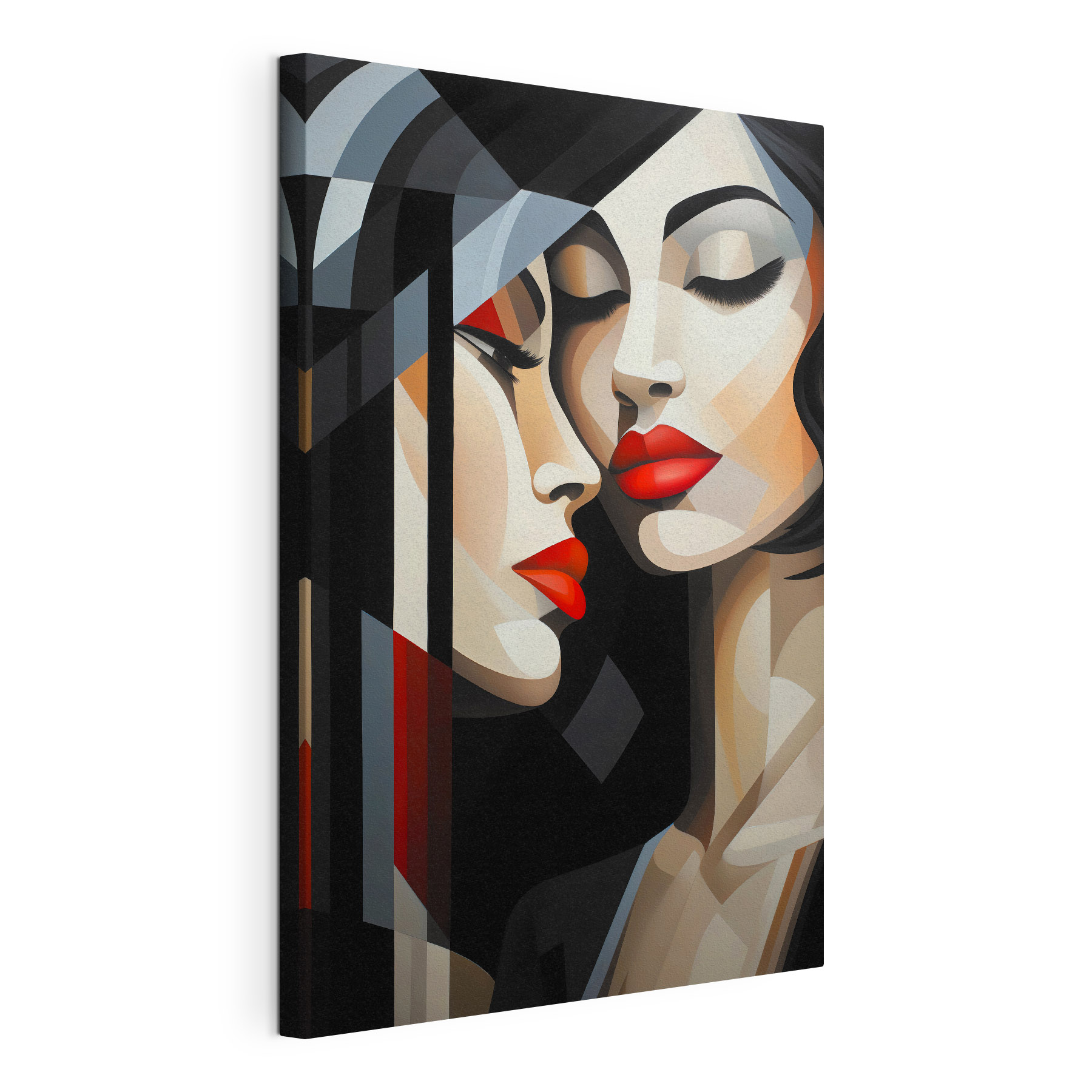 A painting of women with red lips