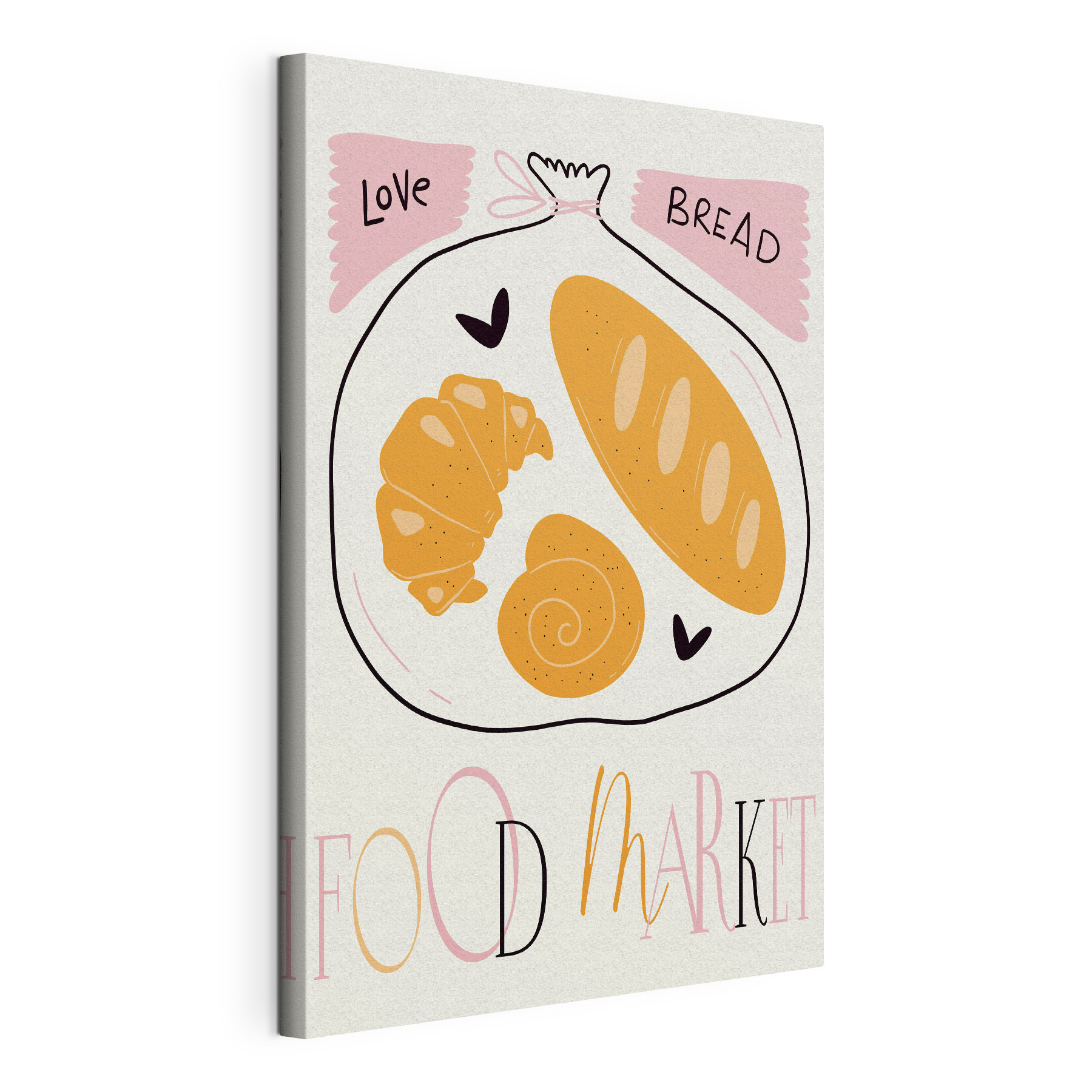 A poster with a croissant and a snail A poster with a croissant and a snail