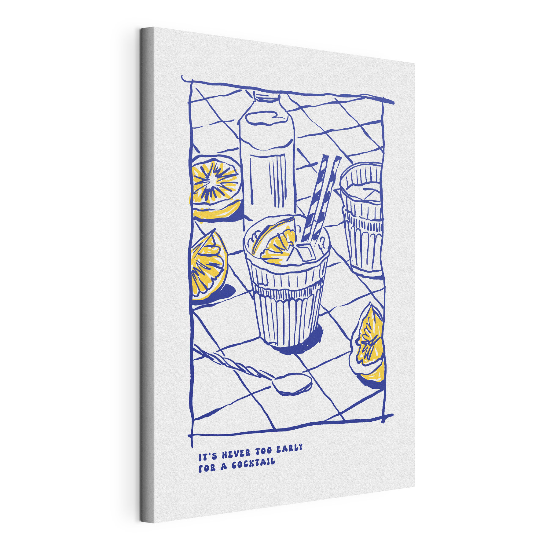 A drawing of a drink and a glass of juice