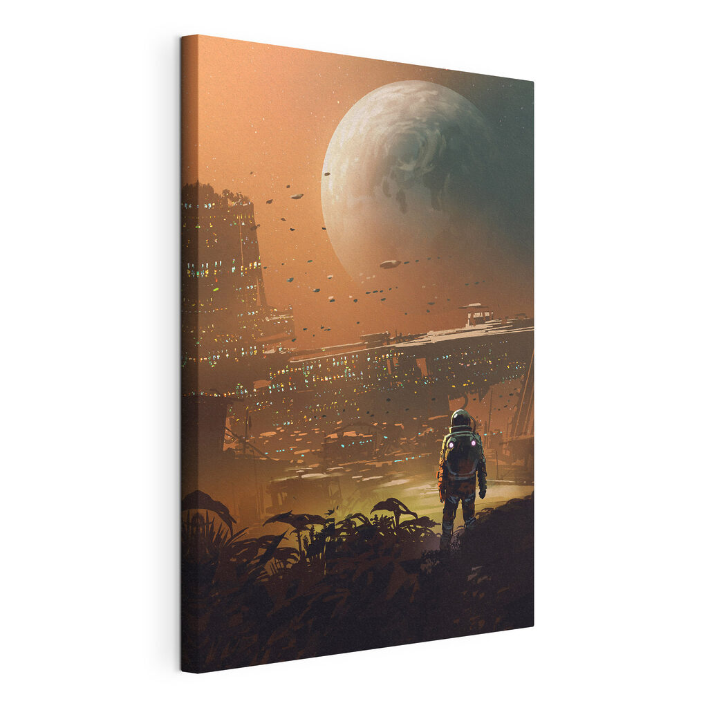 A astronaut walking in a city A astronaut walking in a city