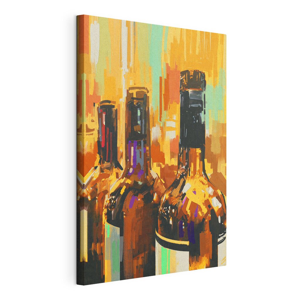 A group of bottles with a colorful background A group of bottles with a colorful background