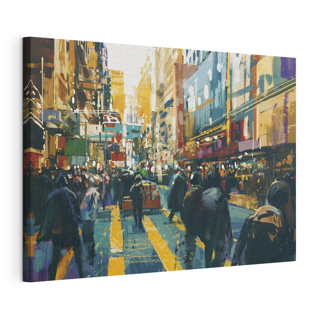 A group of people walking in a city A group of people walking in a city
