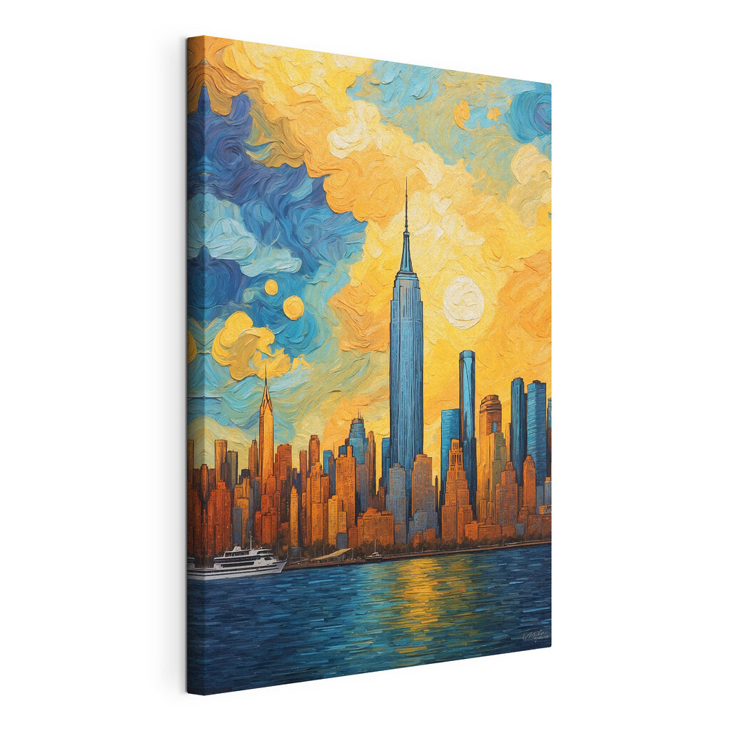A painting of a city skyline