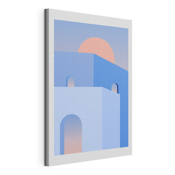 Cuadros Un edificio azul con un sol rosa detrás (SKU: s37132) Cuadros Cuadros Un edificio azul con un sol rosa detrás (SKU: s37132)