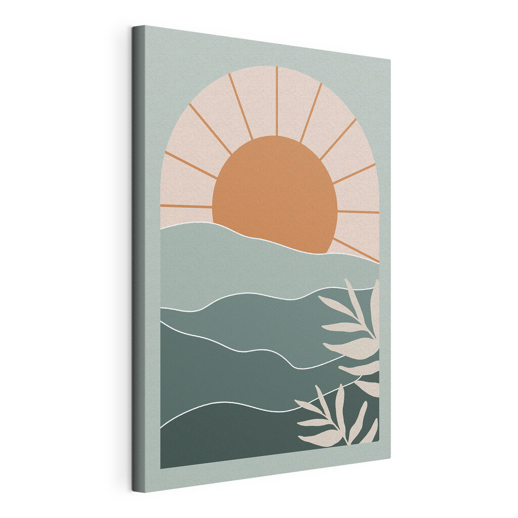 A sun over water with leaves A sun over water with leaves