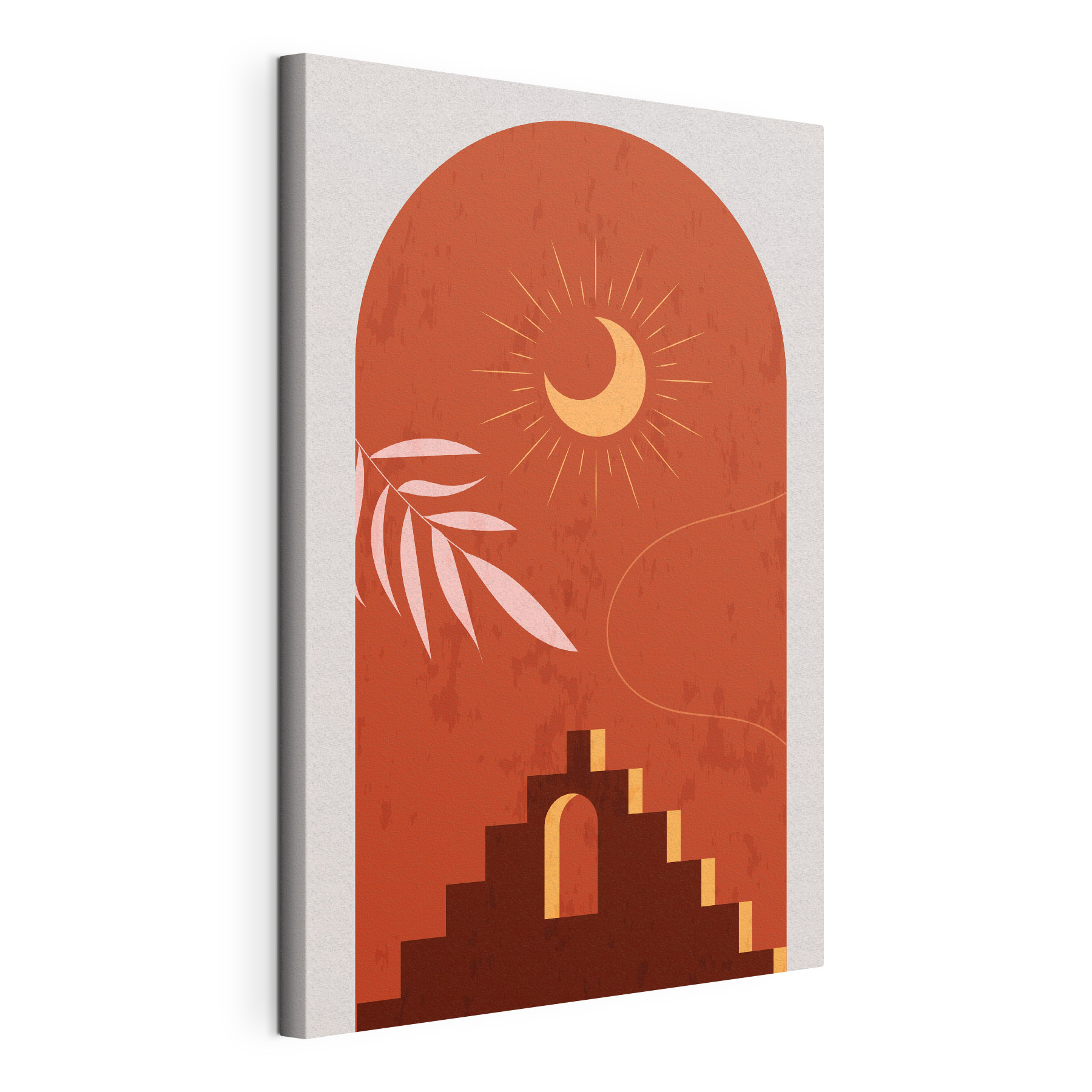 A sun and moon in a stone arch