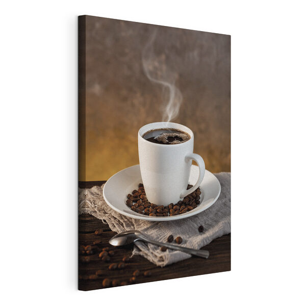 Cuadros Una taza de café en un plato con granos y una cucharita (SKU: s37173) Cuadros Cuadros Una taza de café en un plato con granos y una cucharita (SKU: s37173)
