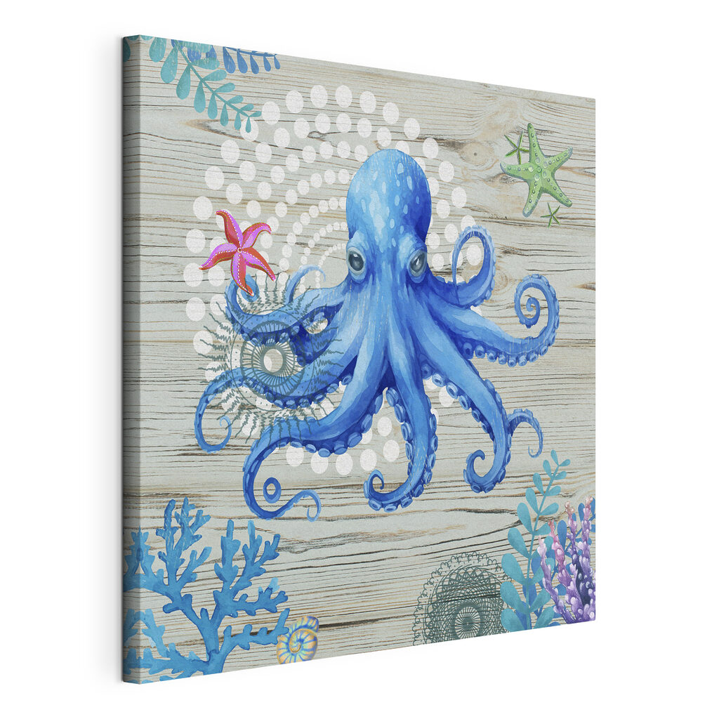 A blue octopus with starfish and corals A blue octopus with starfish and corals