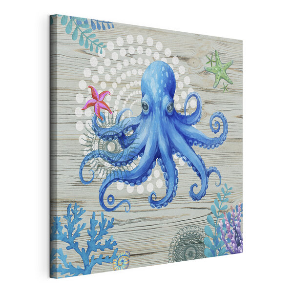Un pulpo azul con estrellas de mar y corales Cuadros Un pulpo azul con estrellas de mar y corales