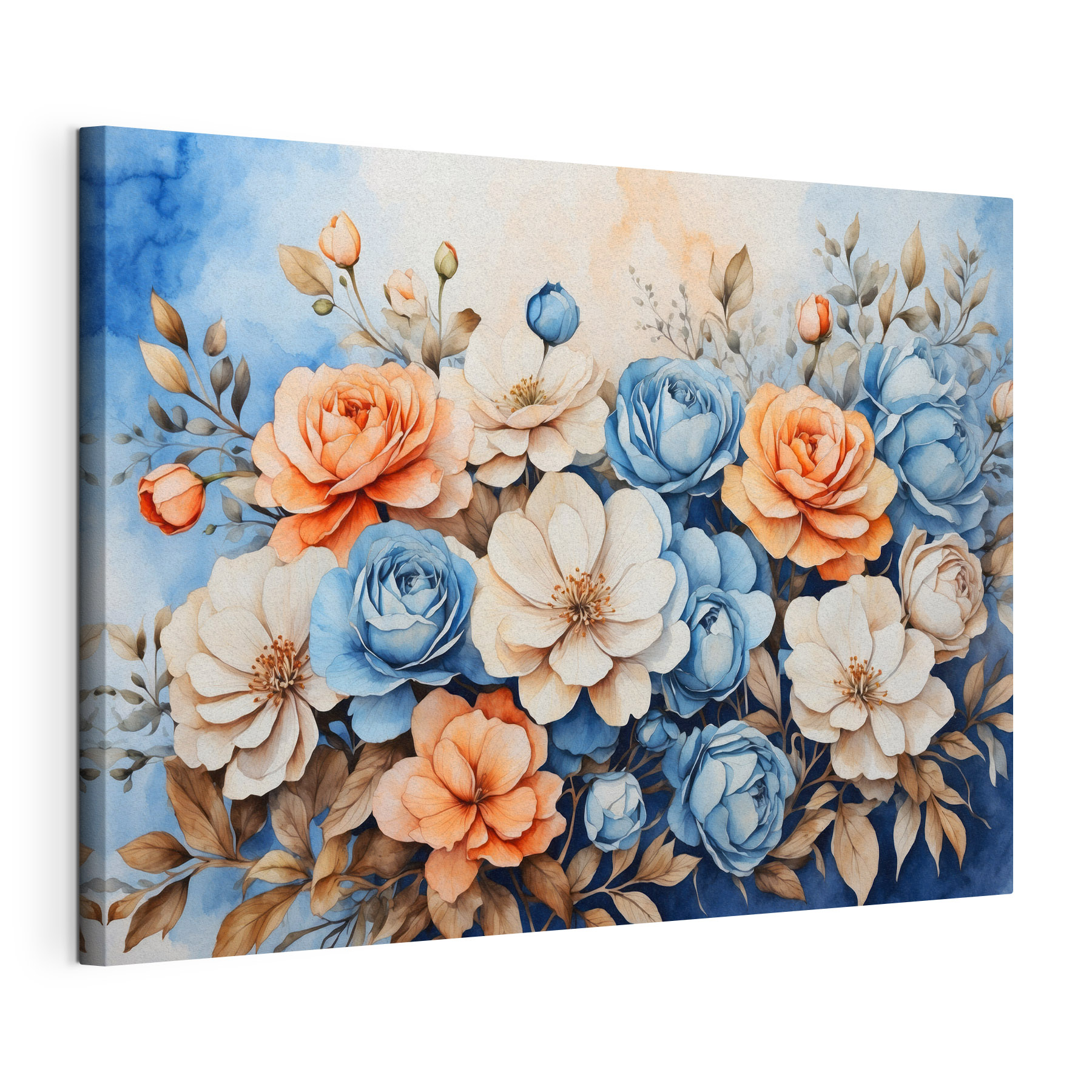 A painting of flowers on a blue background A painting of flowers on a blue background