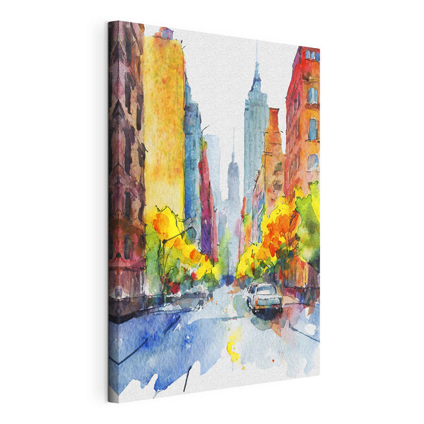 Cuadros Una acuarela que representa una calle con edificios y coches (SKU: s37345) Cuadros Cuadros Una acuarela que representa una calle con edificios y coches (SKU: s37345)