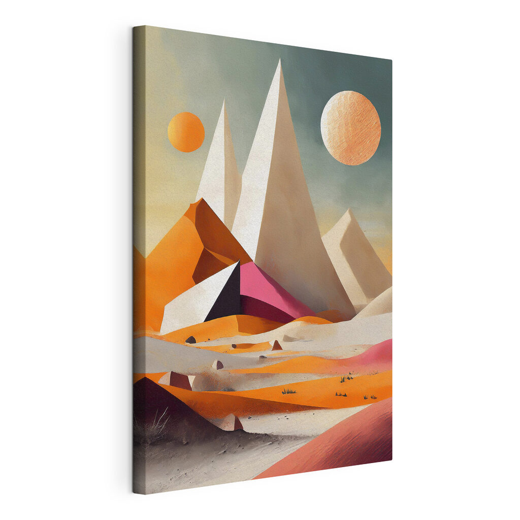 A desert with pyramids and sun