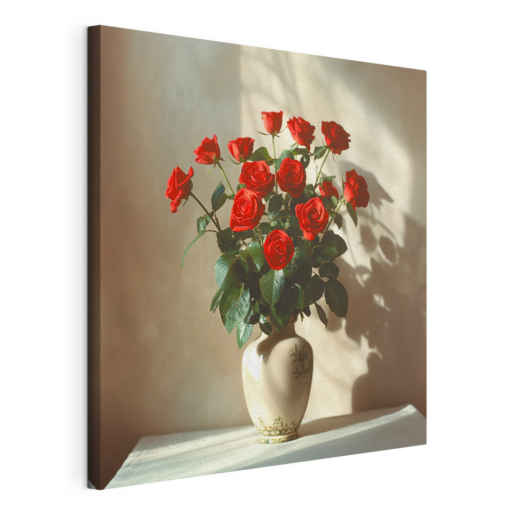 A vase with red roses A vase with red roses