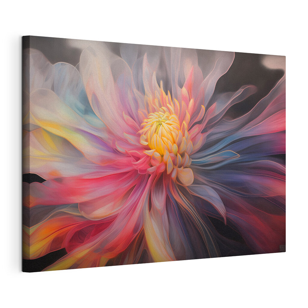 A colorful flower with a yellow center A colorful flower with a yellow center
