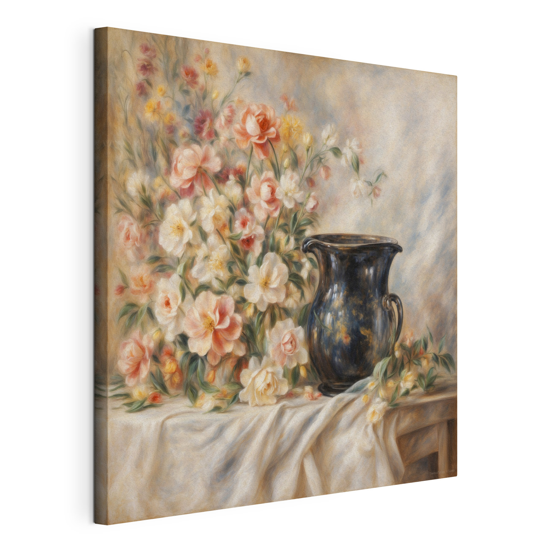 A painting of flowers and a vase A painting of flowers and a vase