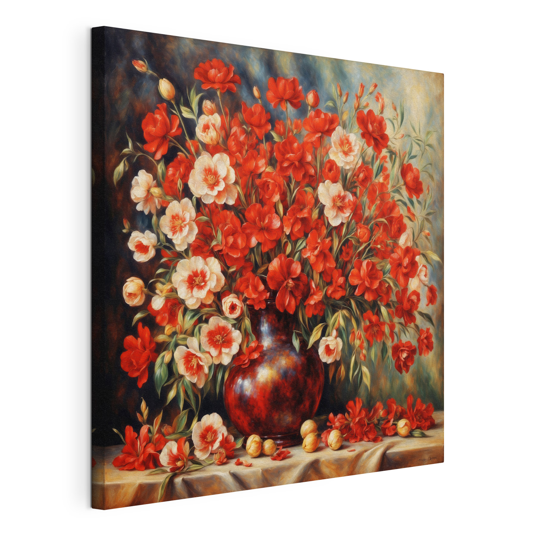 A painting of flowers in a vase A painting of flowers in a vase