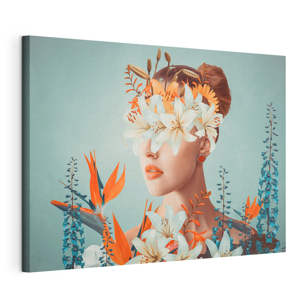 A woman with flowers around her eyes A woman with flowers around her eyes
