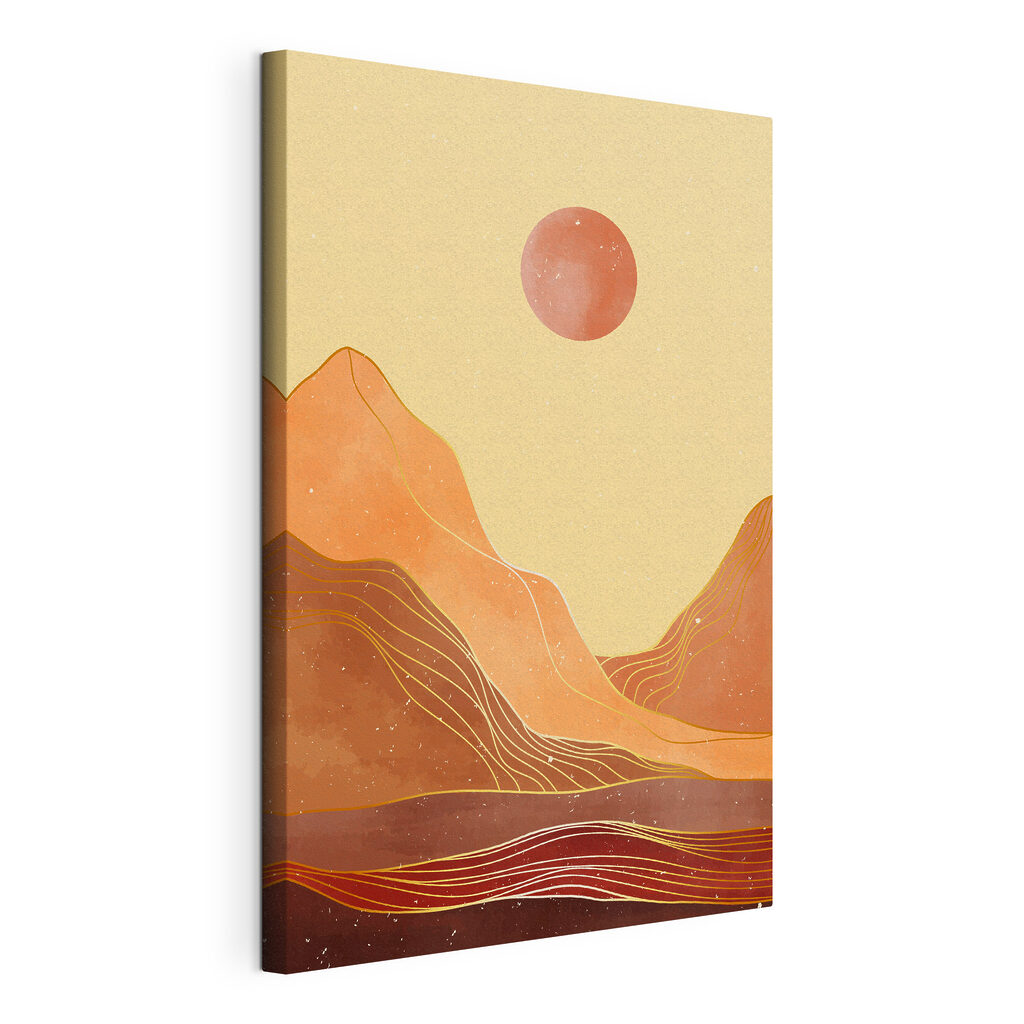 A painting of mountains and sun A painting of mountains and sun