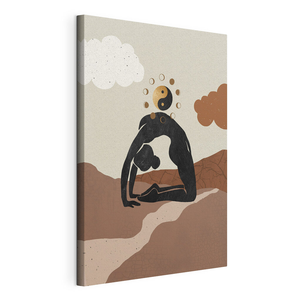 A drawing of a woman doing yoga