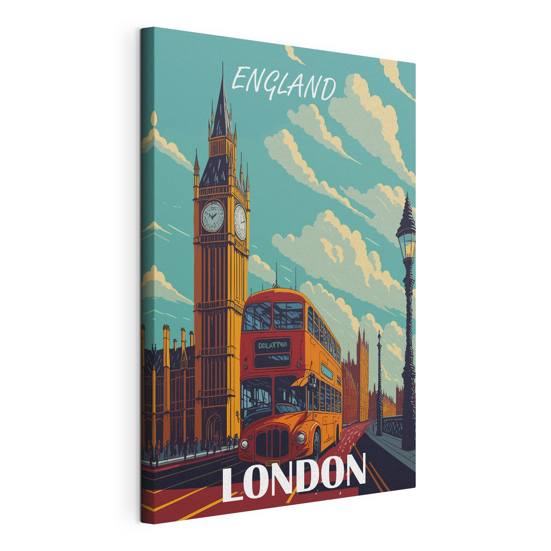 A double decker bus and a clock tower A double decker bus and a clock tower