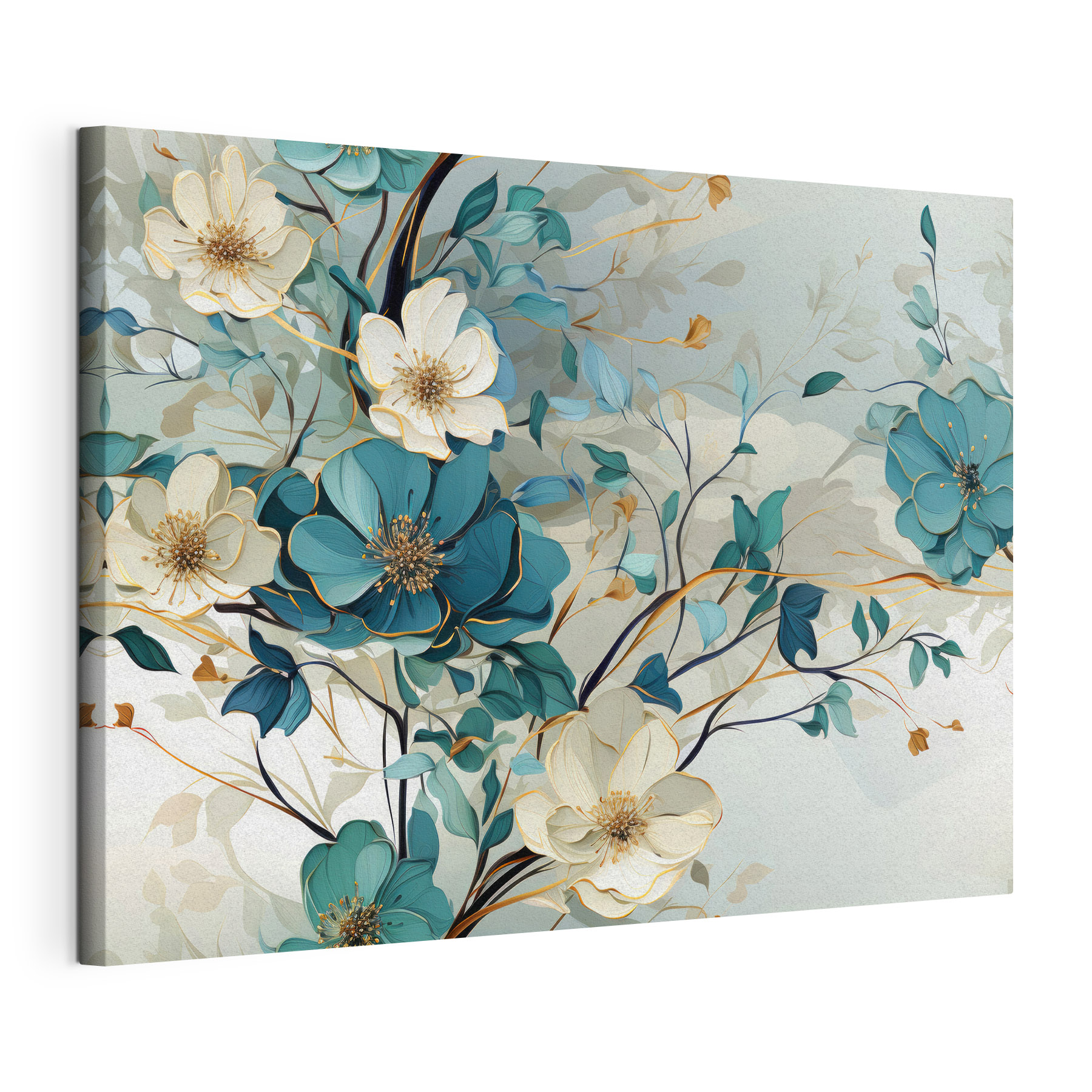 A painting of flowers and leaves