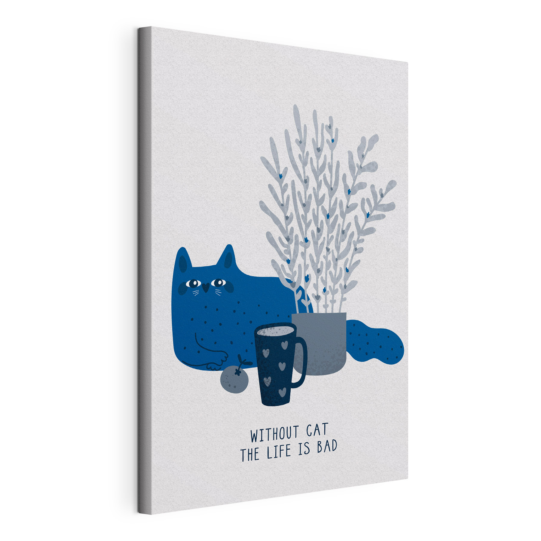 A cat sitting next to a cup and a plant A cat sitting next to a cup and a plant