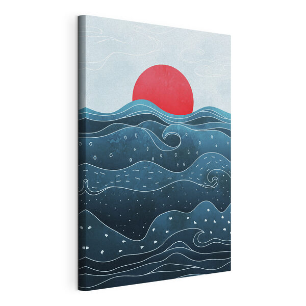 Cuadros Cuadros Un mar con olas y un sol rojo (SKU: s37640)