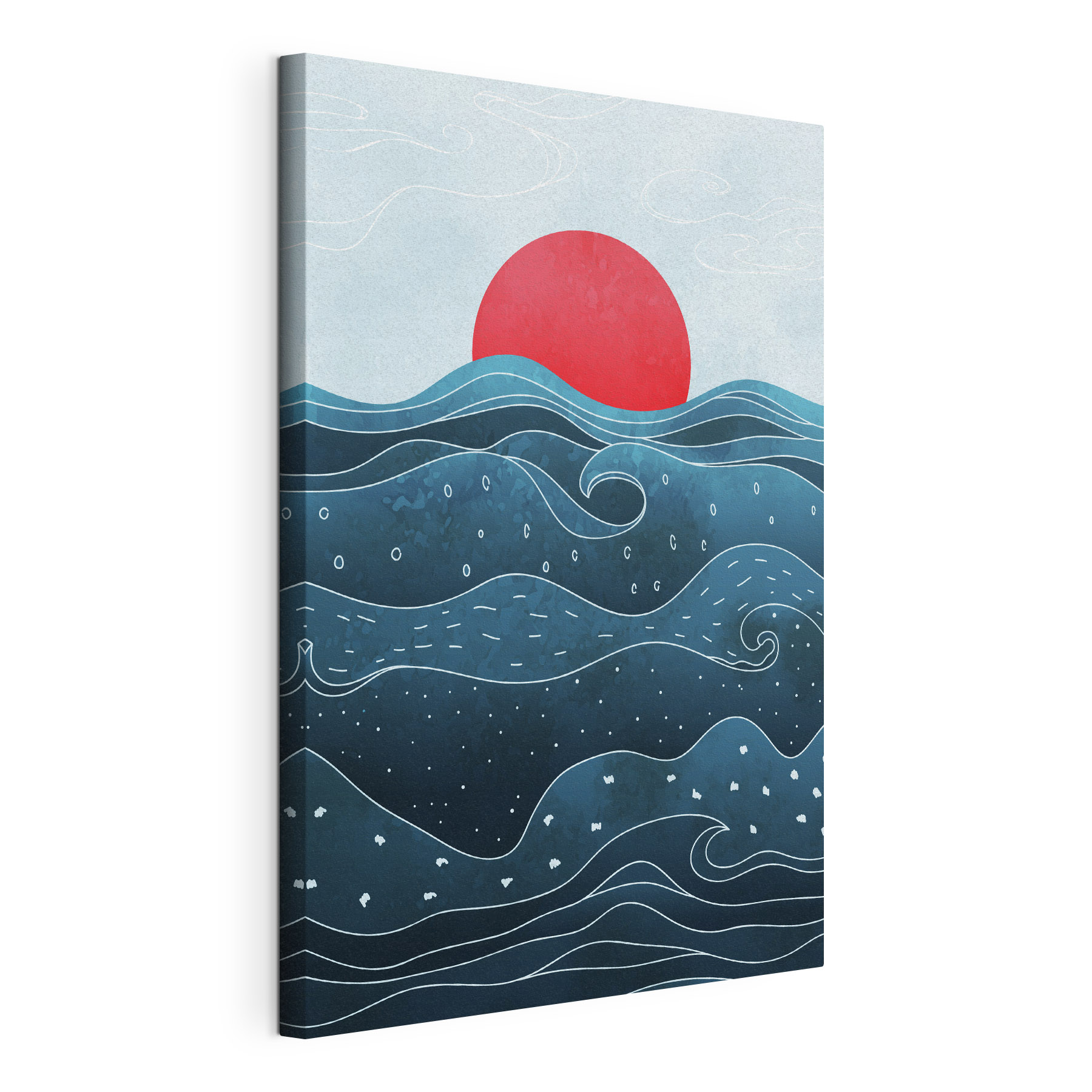 A water with waves and a red sun A water with waves and a red sun