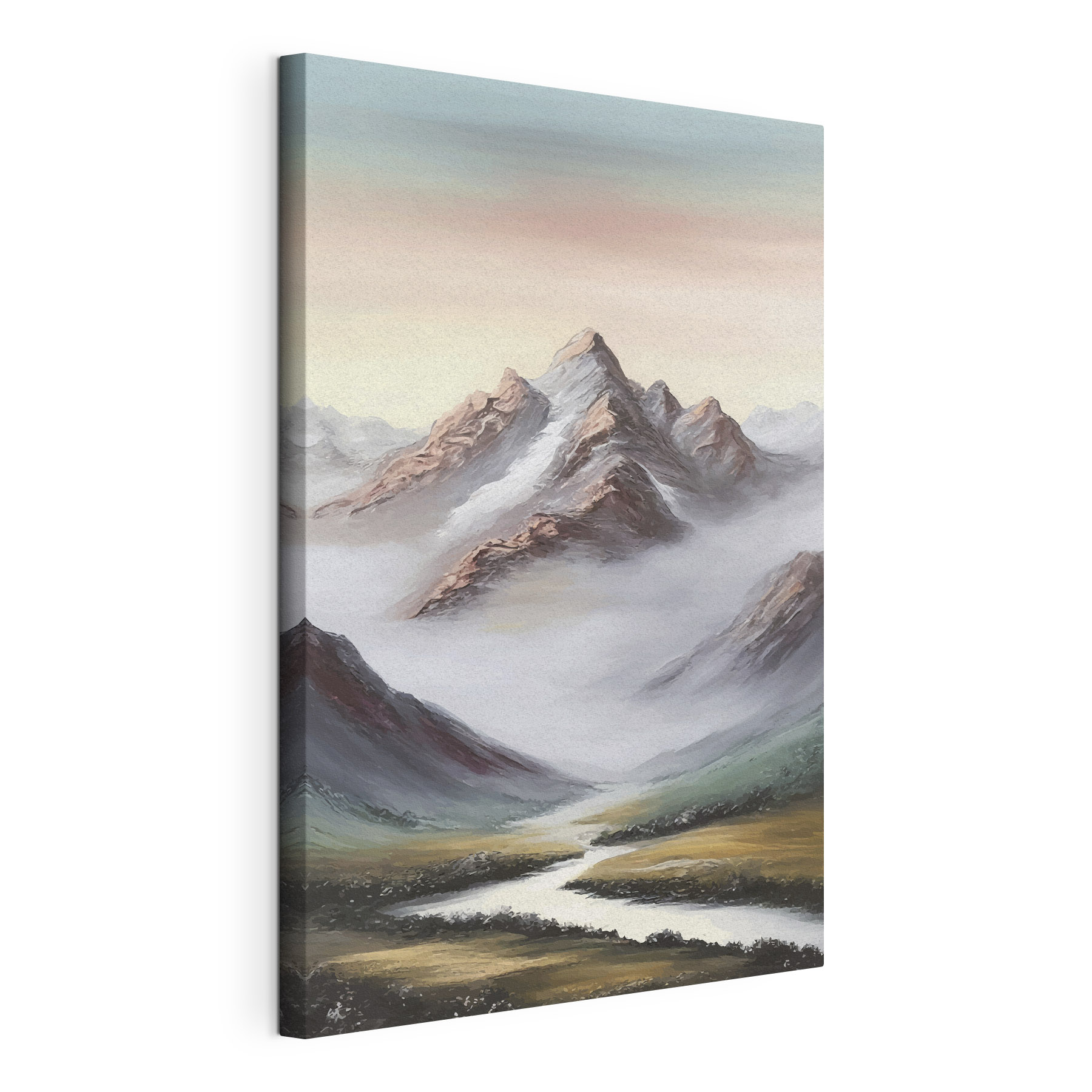 A mountain range with fog