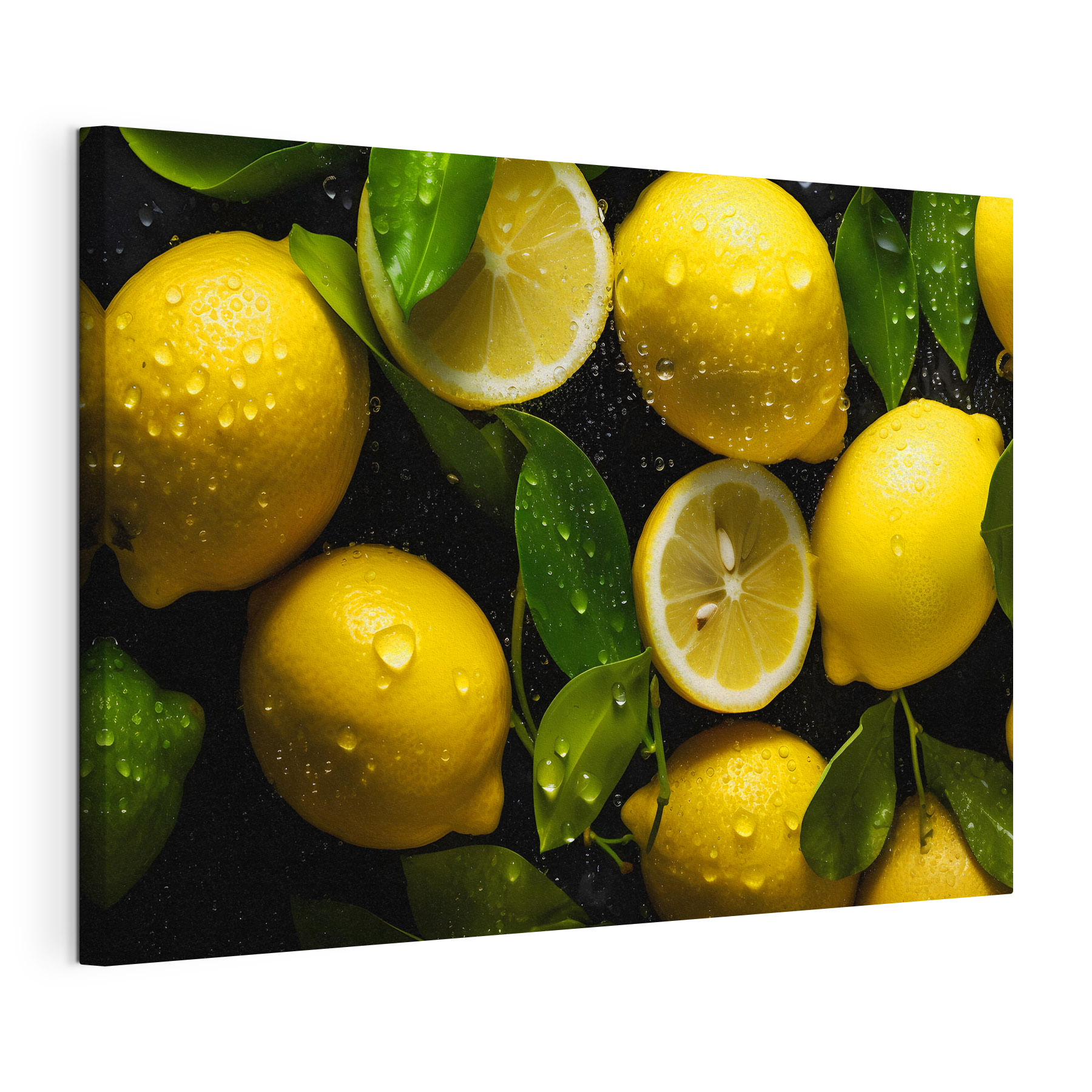 A group of lemons with leaves