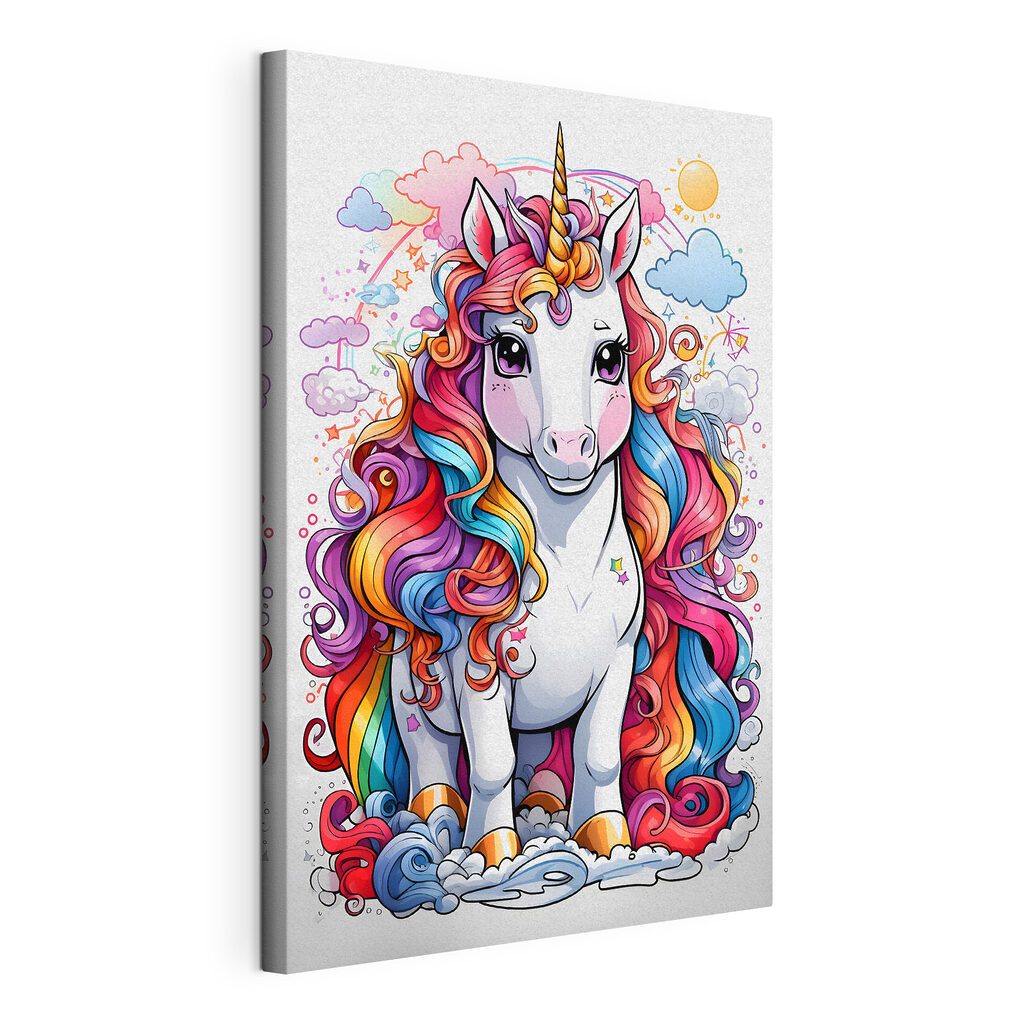 A cartoon unicorn with rainbow hair A cartoon unicorn with rainbow hair