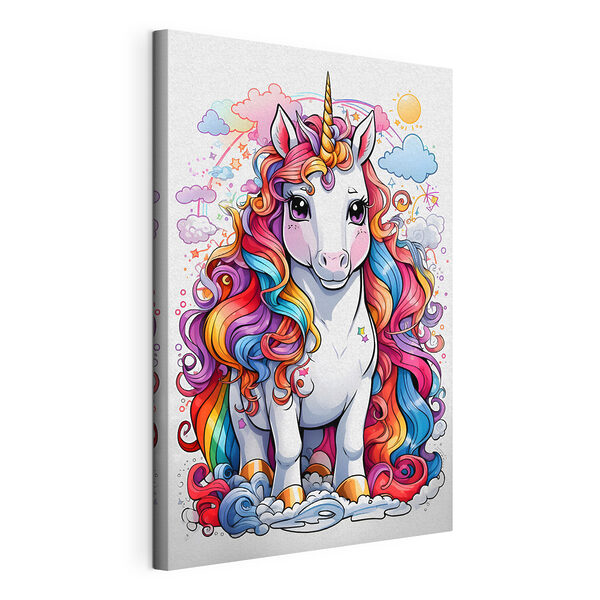 Cuadros Un unicornio de dibujos animados con el pelo de colores del arcoíris (SKU: s37766) Cuadros Cuadros Un unicornio de dibujos animados con el pelo de colores del arcoíris (SKU: s37766)