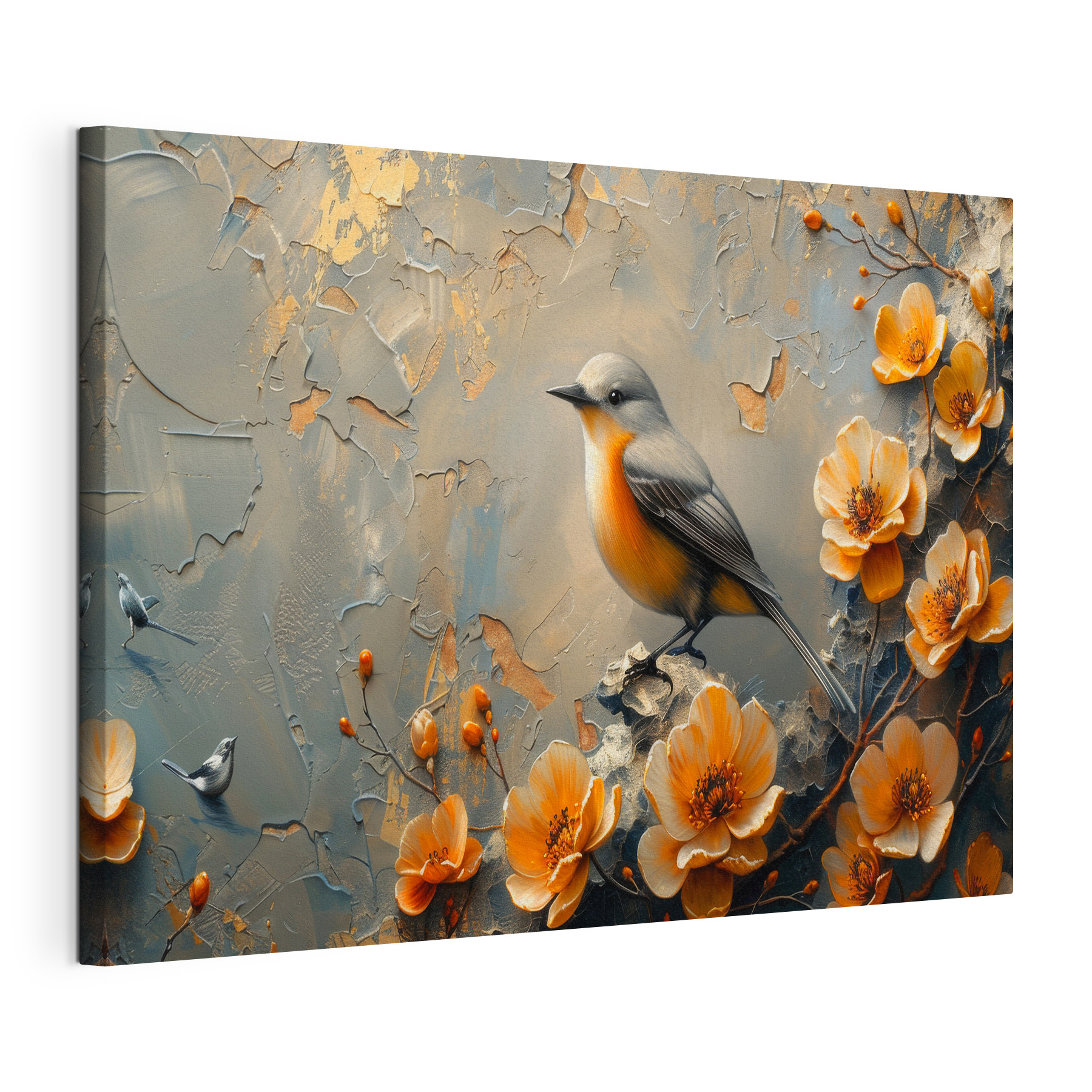 A bird on a branch with flowers A bird on a branch with flowers