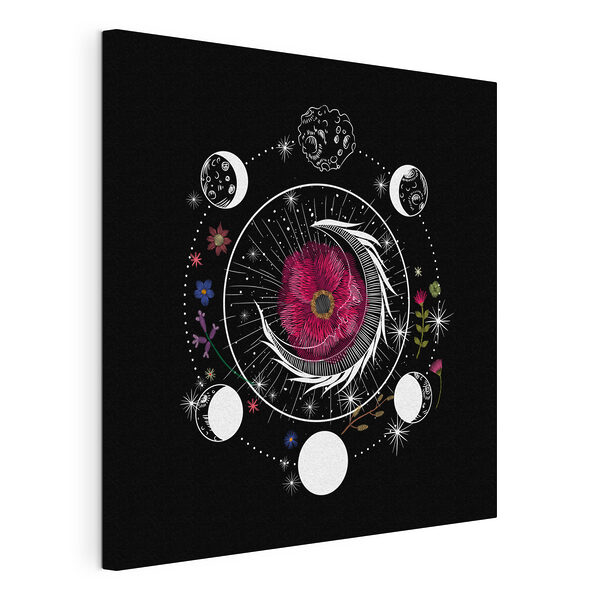 Cuadros Dibujo de una flor y las fases de la luna