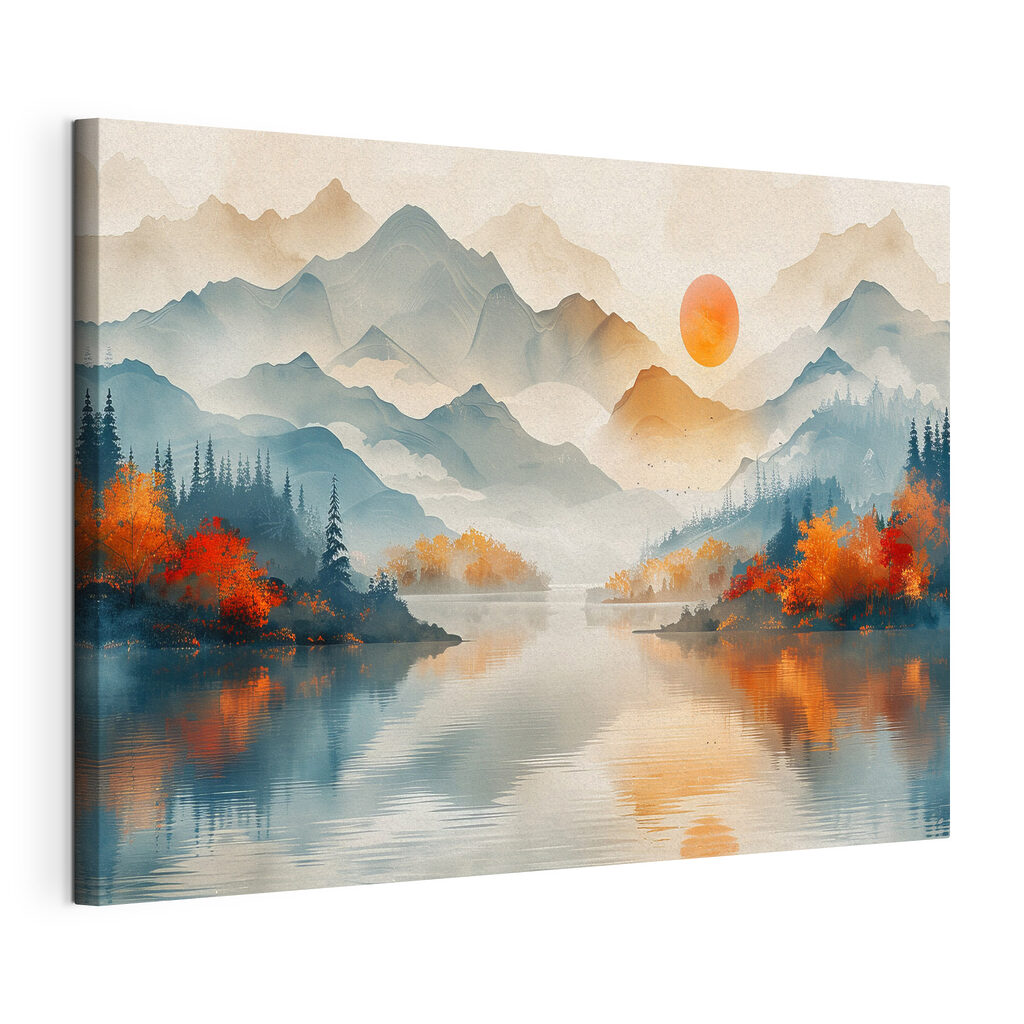 A landscape with mountains and water A landscape with mountains and water
