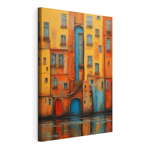 Cuadros Un cuadro en el que se ve un edificio con una escalera y una puerta azul (SKU: s37789) Cuadros Cuadros Un cuadro en el que se ve un edificio con una escalera y una puerta azul (SKU: s37789)
