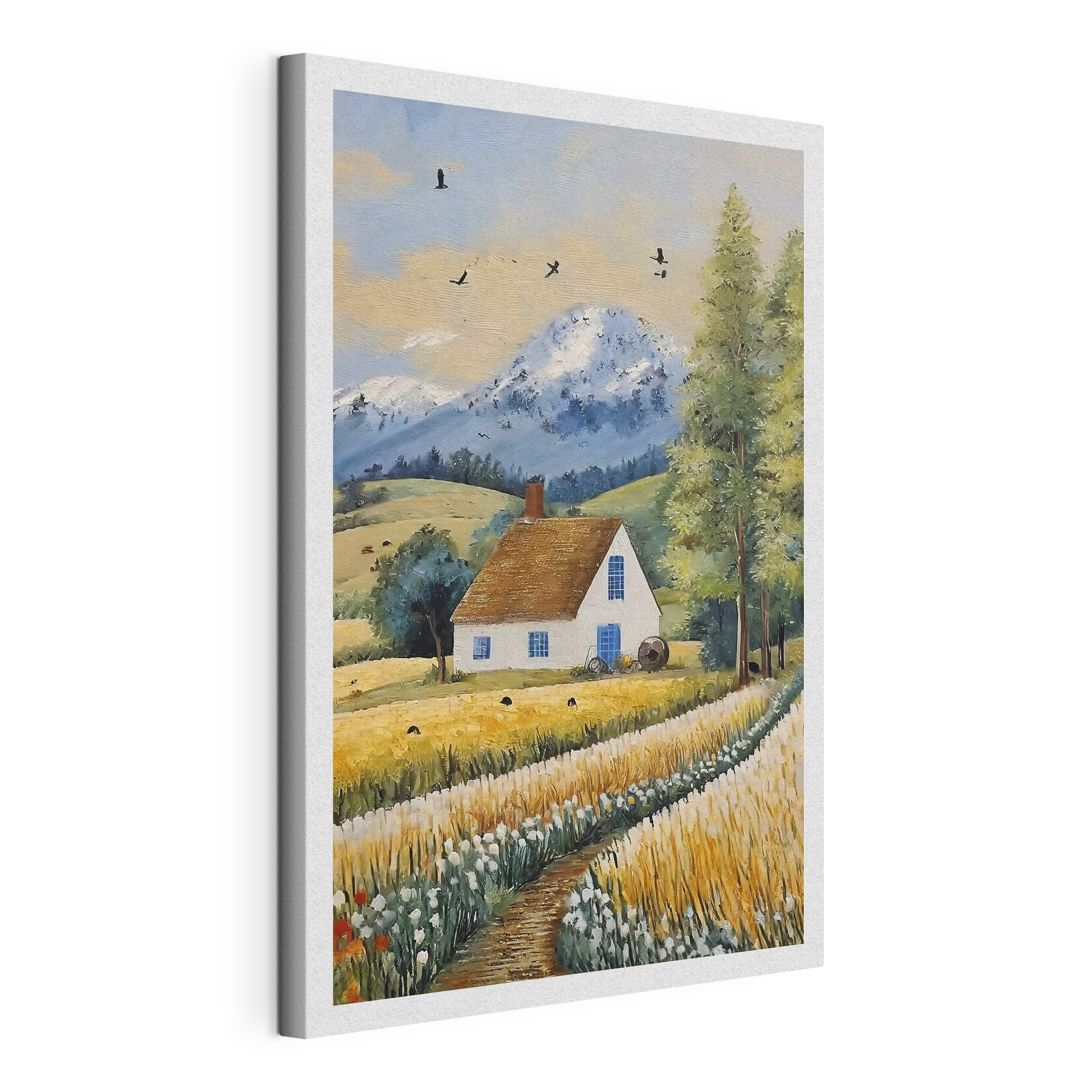 A painting of a house in a field A painting of a house in a field