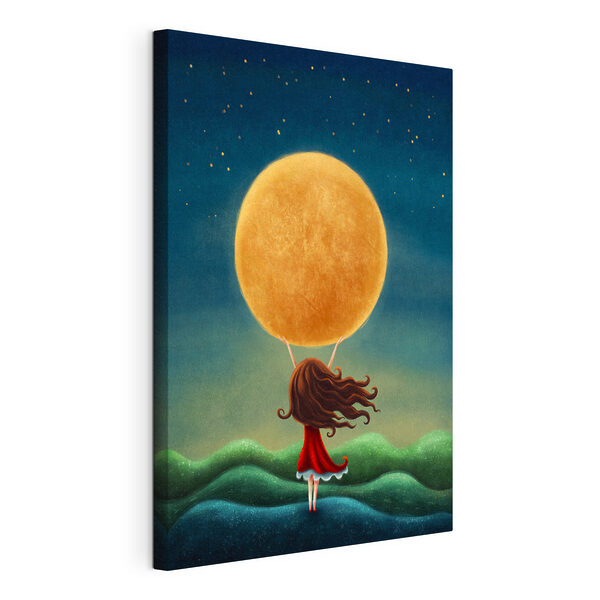 Cuadros Una niña que sostiene una gran luna amarilla (SKU: s37835) Cuadros Cuadros Una niña que sostiene una gran luna amarilla (SKU: s37835)