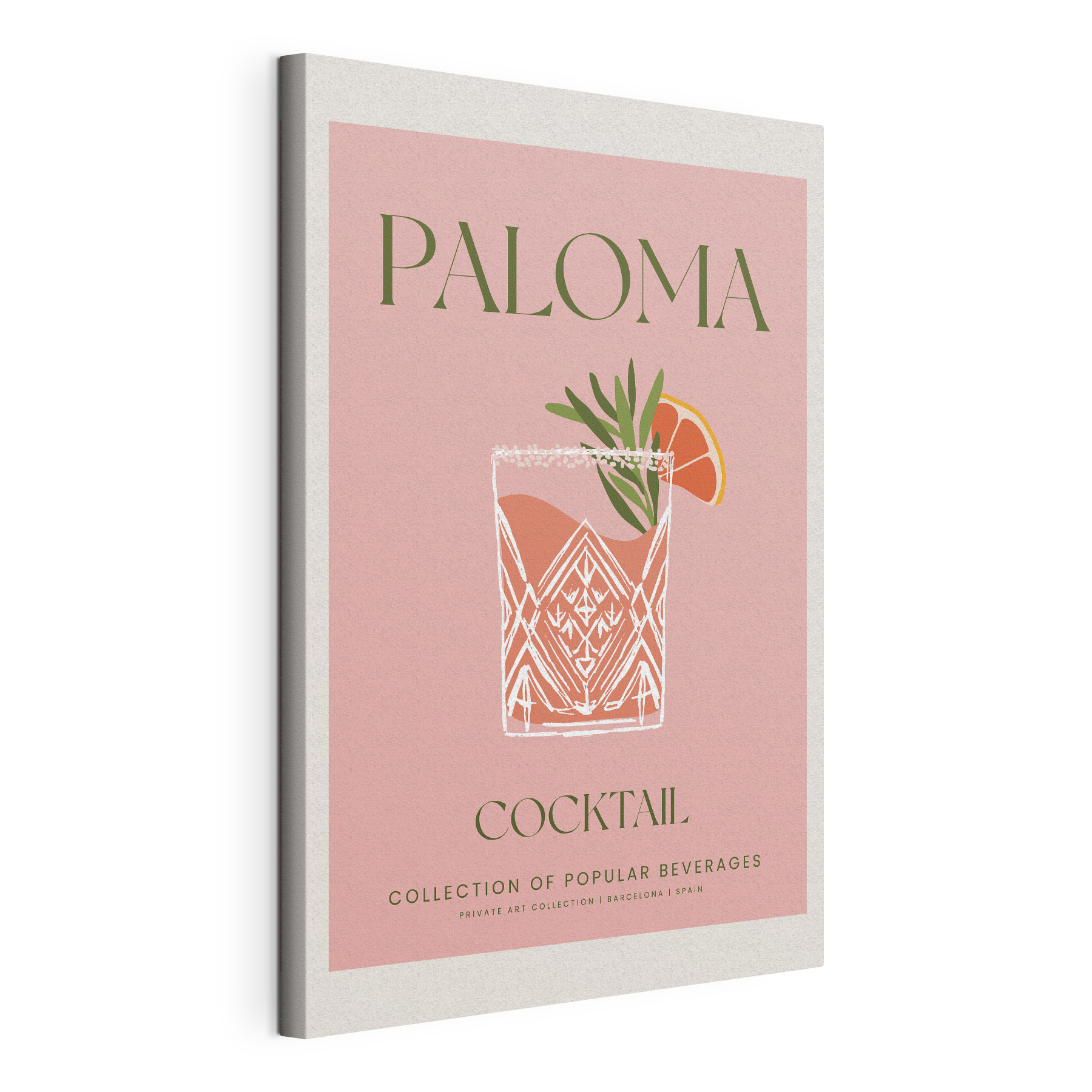 A pink sign with a drink and a slice of orange