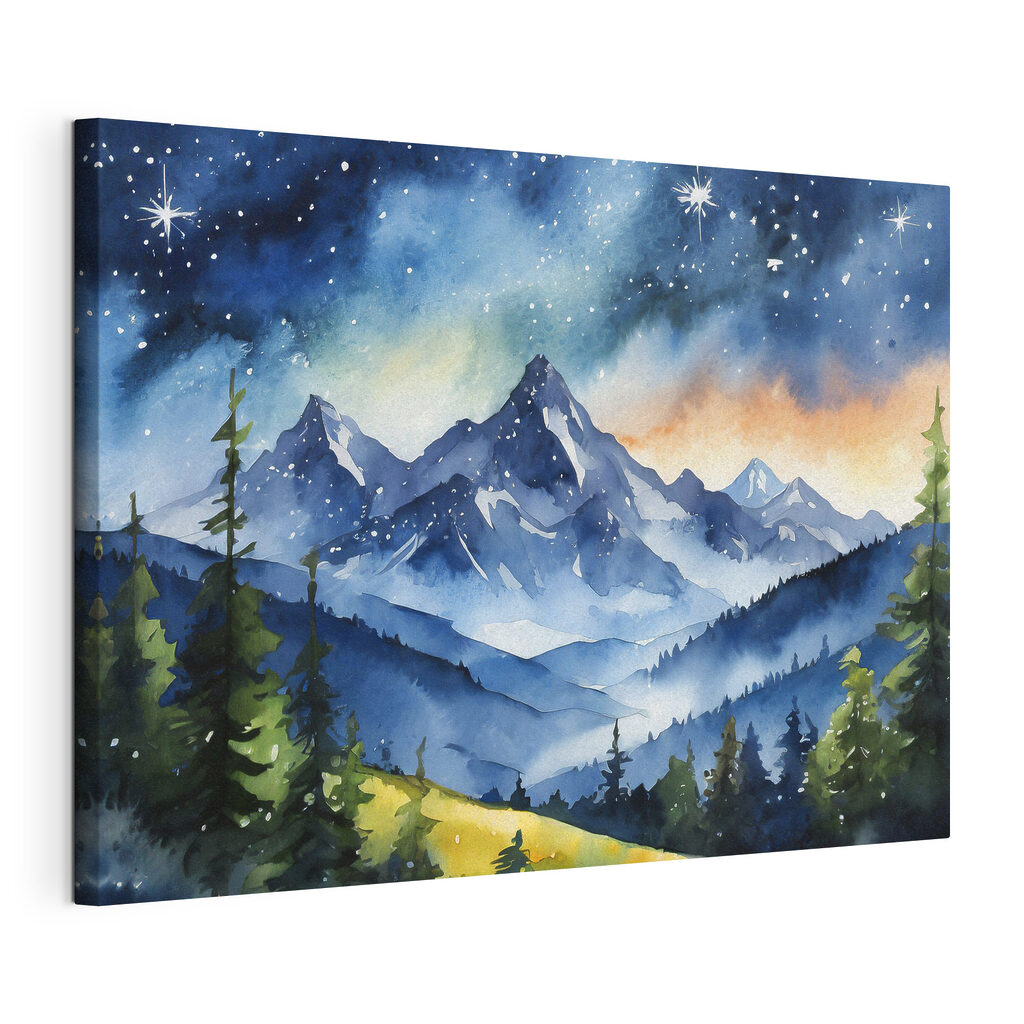 Watercolor of a mountain range and stars in the sky Watercolor of a mountain range and stars in the sky