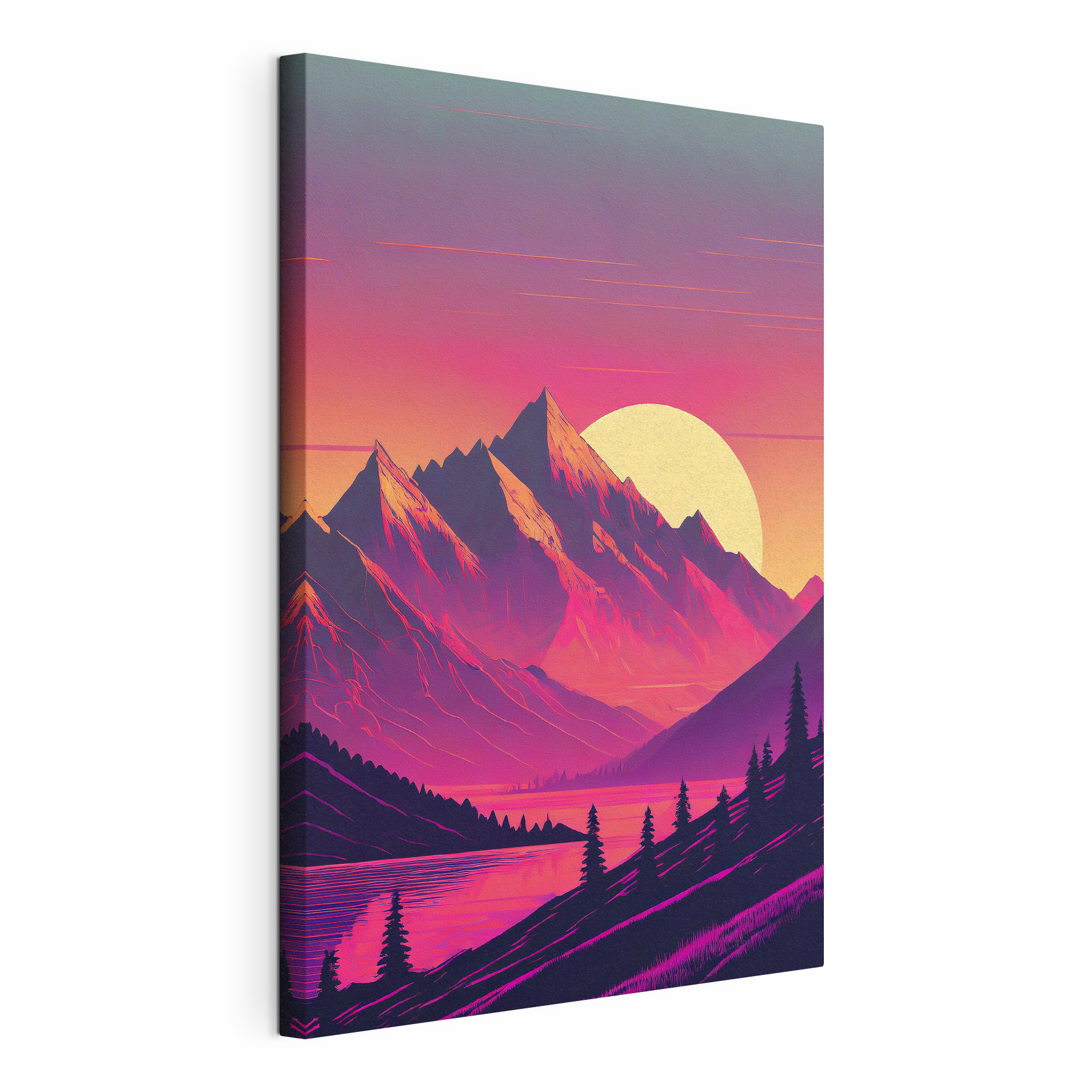 A mountain range with trees and a sunset A mountain range with trees and a sunset