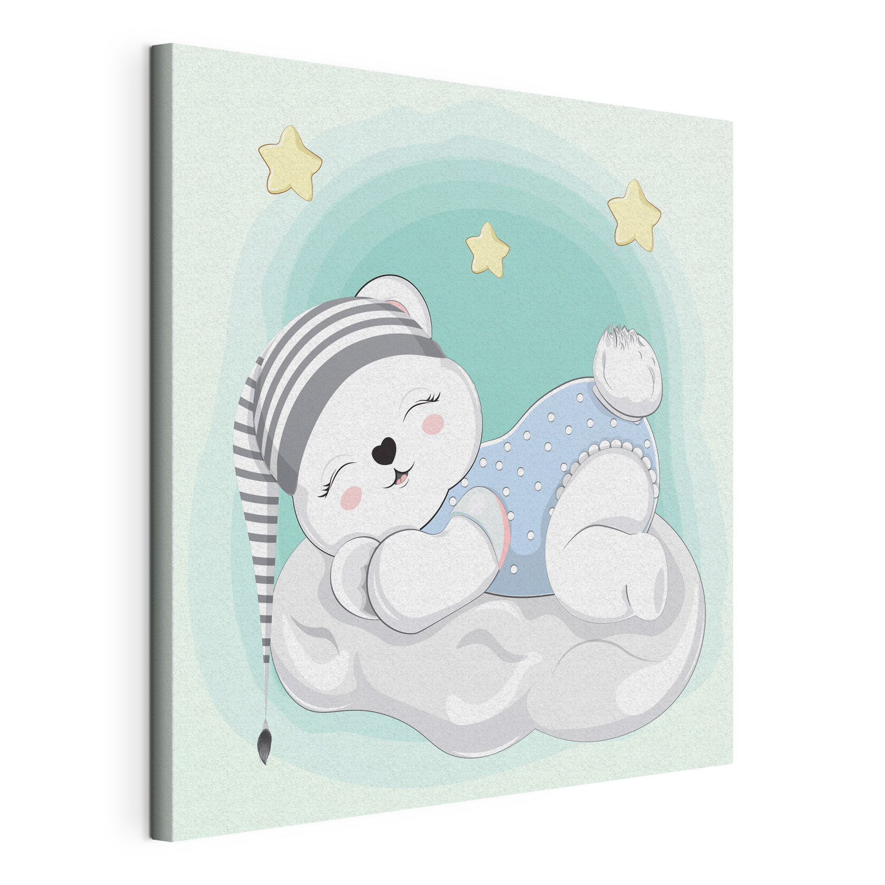 A cartoon of a baby bear sleeping on a cloud