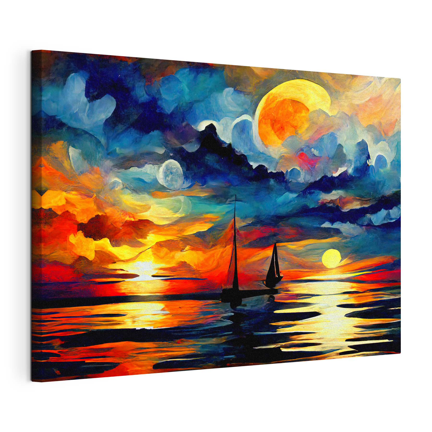 A painting of a sailboat in the water A painting of a sailboat in the water